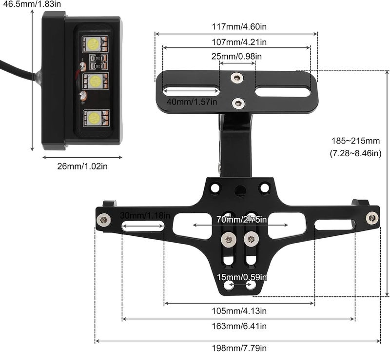 Windance Motorcycle License Plate Bracket,Universal Adjustable Fender Eliminator Kit, CNC Aluminum Tail Tidy holder with LED light (Black) - Image 2